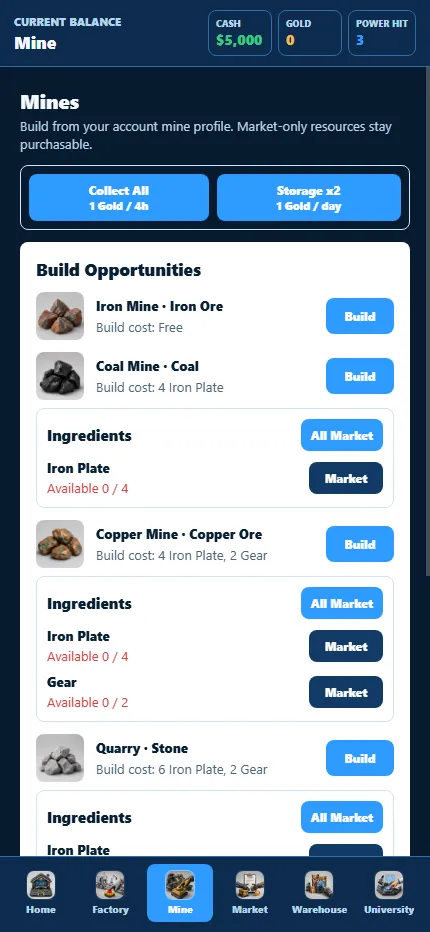Global Factory mine extraction tab