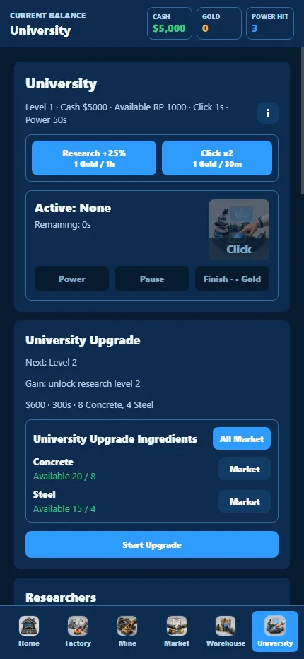 Global Factory university research tab