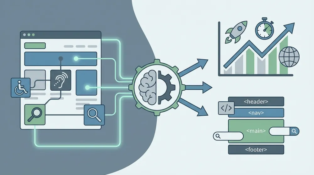 Illustration of the connection between web accessibility and SEO through structured content and semantic HTML
