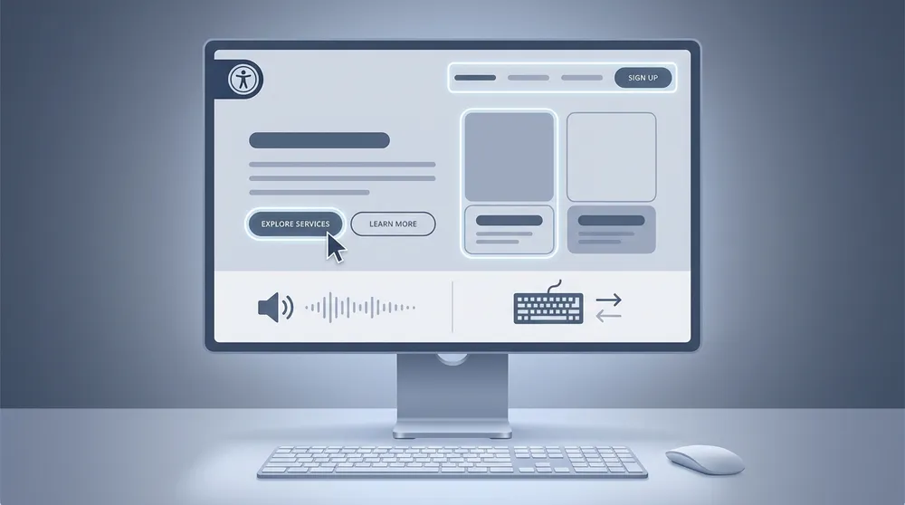 Web accessibility concept showing inclusive website design with keyboard navigation and assistive technology support