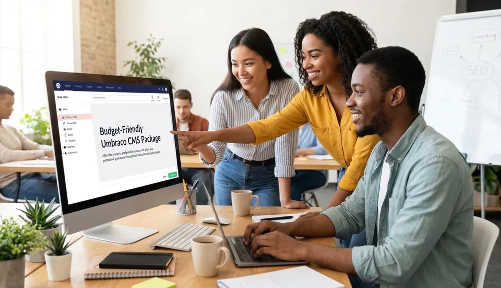 Affordable small business website design with Umbraco showing budget scope CMS editing SEO hosting and maintenance
