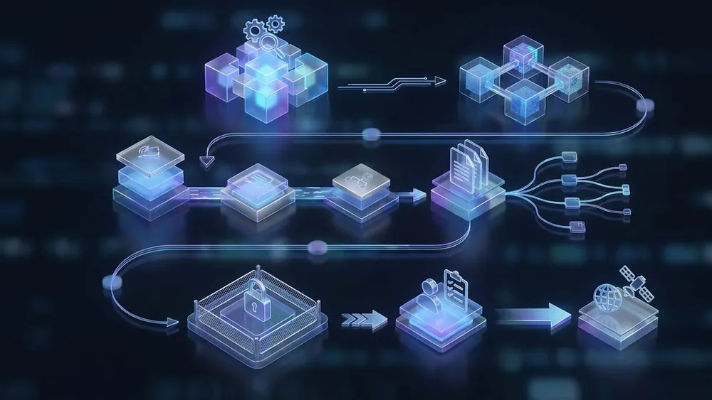 Agent-ready CMS architecture showing MCP tools connected to structured content models, APIs, permissions, staging, approvals, audit logs, and publishing