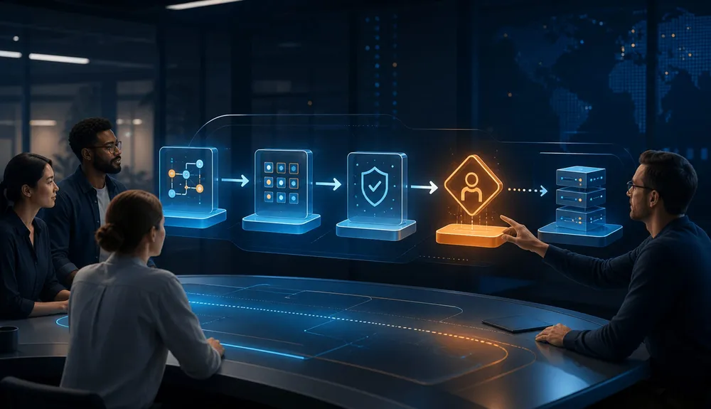Software team supervising an AI agent workflow with human approval checkpoints