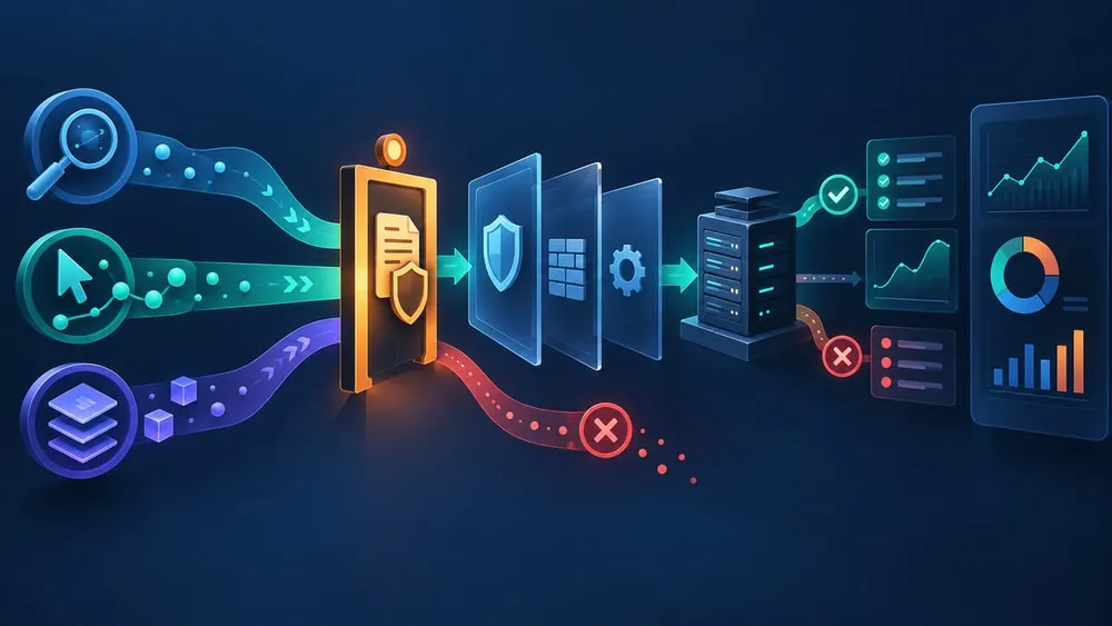 AI crawler policy flow separating search, agent and training traffic before verification