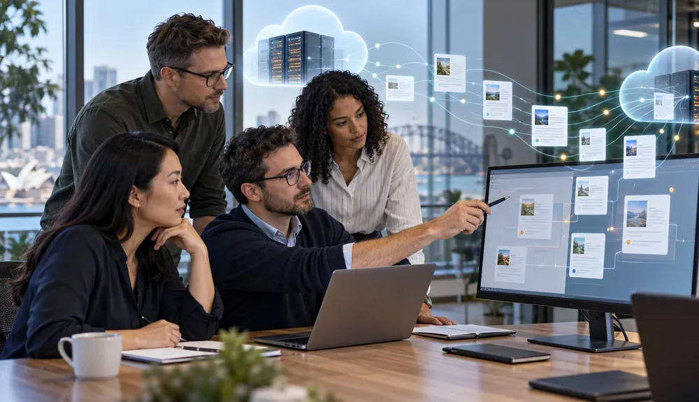 Digital team reviewing linked content records during a controlled Contentstack migration