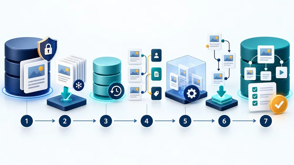 Seven-stage Contentstack migration workflow from version control to relationship verification