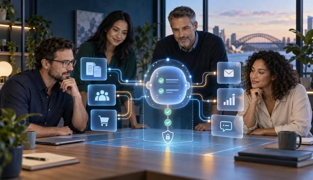 Australian small business team reviewing a governed Gemini agent workflow