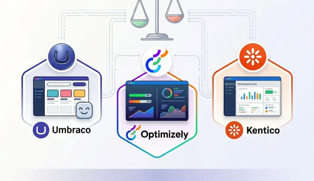 Digital commerce team comparing Umbraco and Kentico architecture for AI-driven shopping experiences