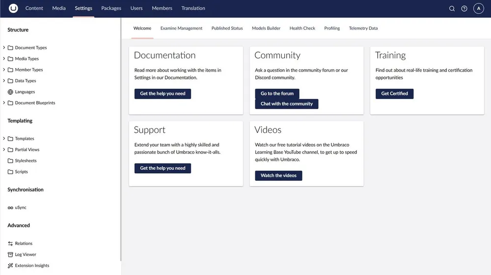 Umbraco CMS Dashboard