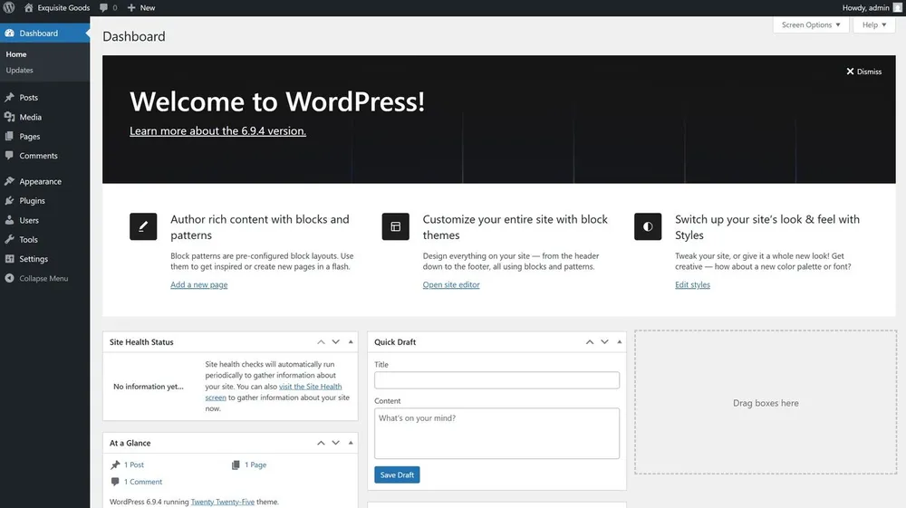 WordPress CMS Dashboard