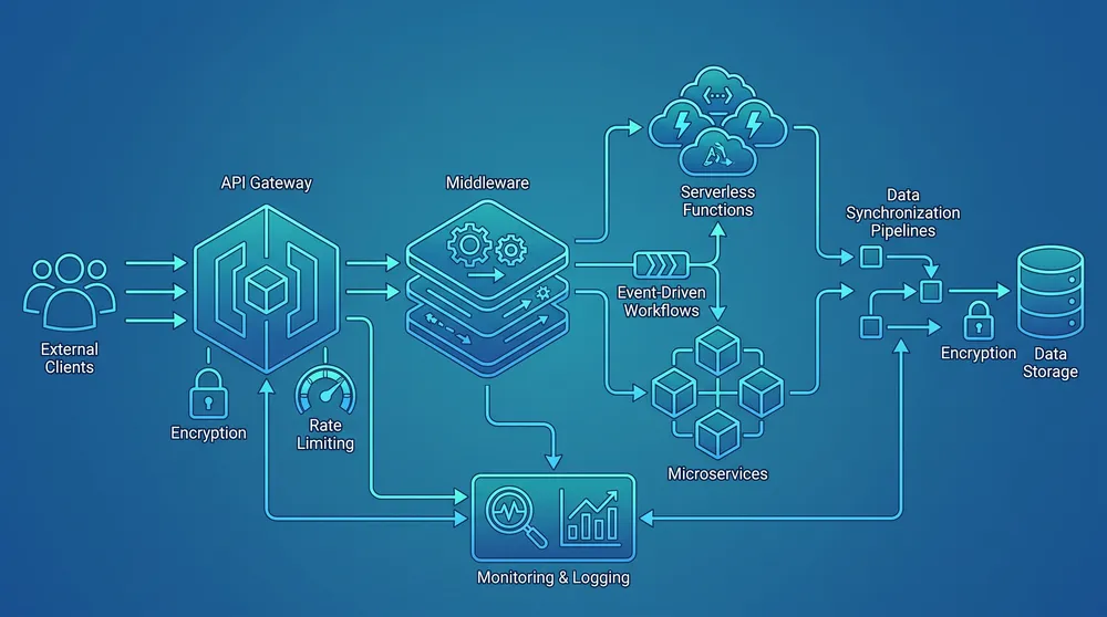 Secure integration architecture with APIs middleware and automation