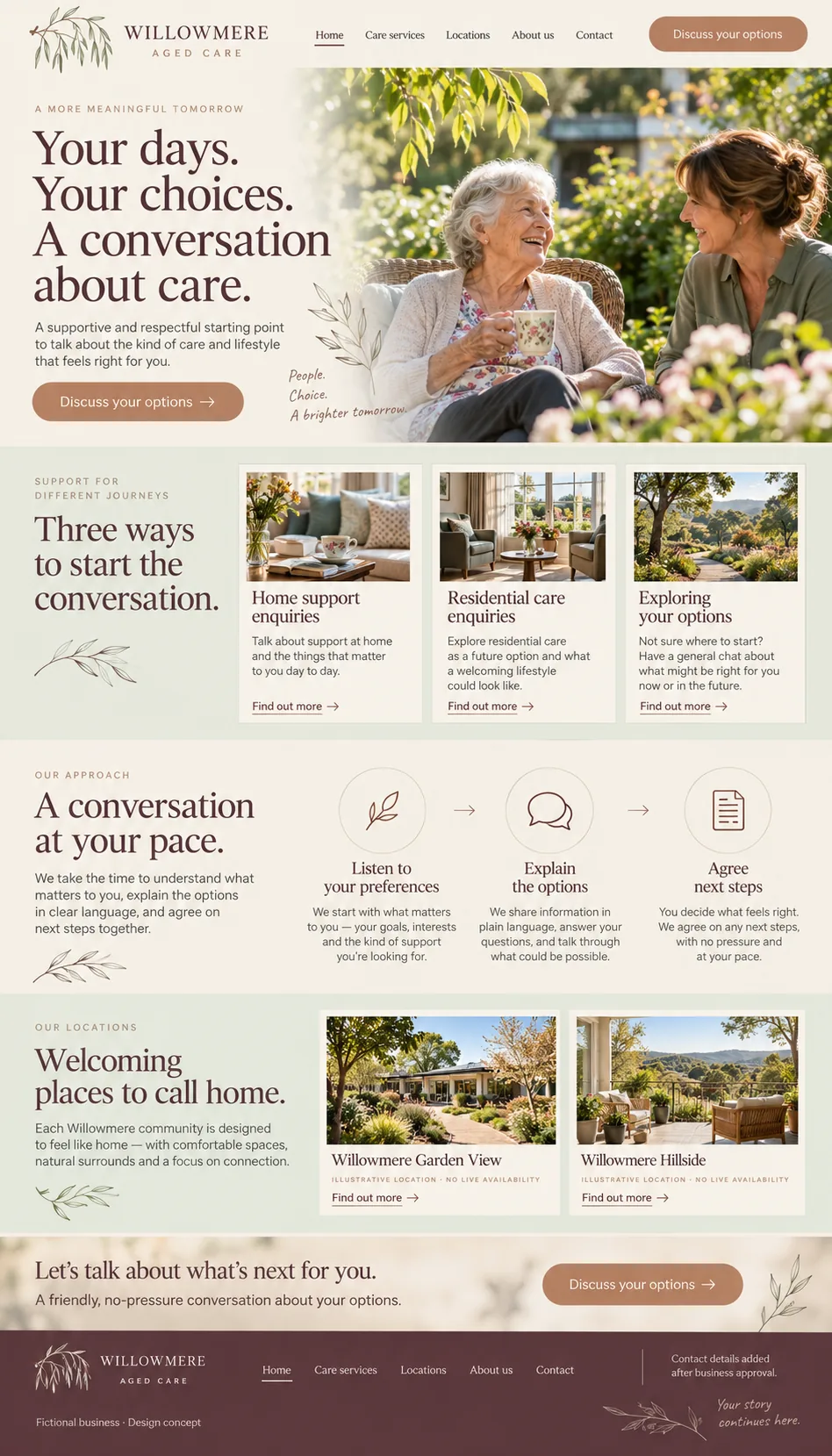 Willowmere Aged Care home page design preview