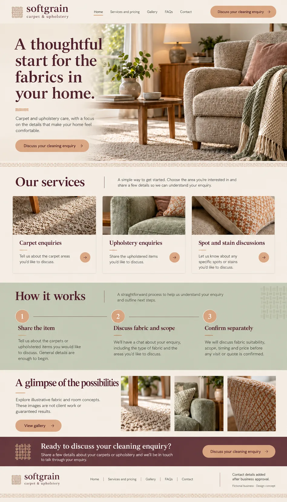 Softgrain Carpet & Upholstery home page design preview