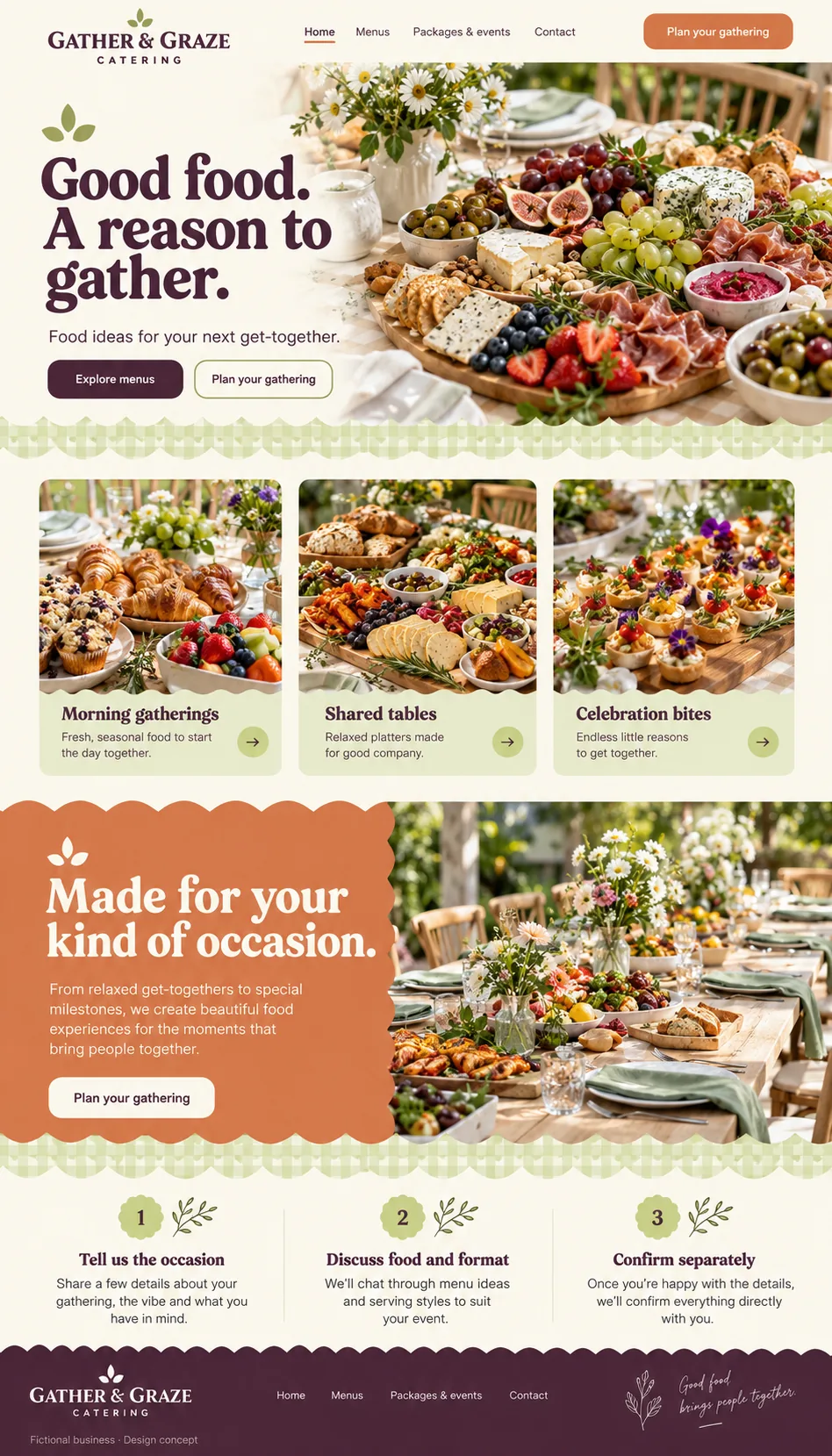 Gather & Graze Catering home page design preview