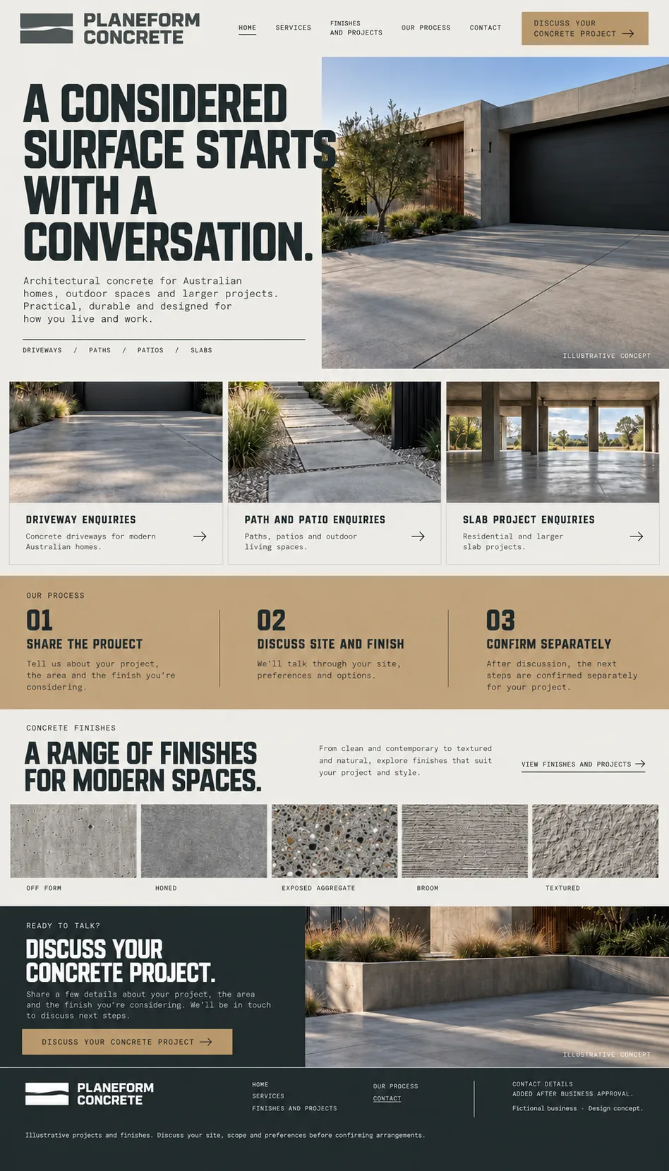 Planeform Concrete home page design preview