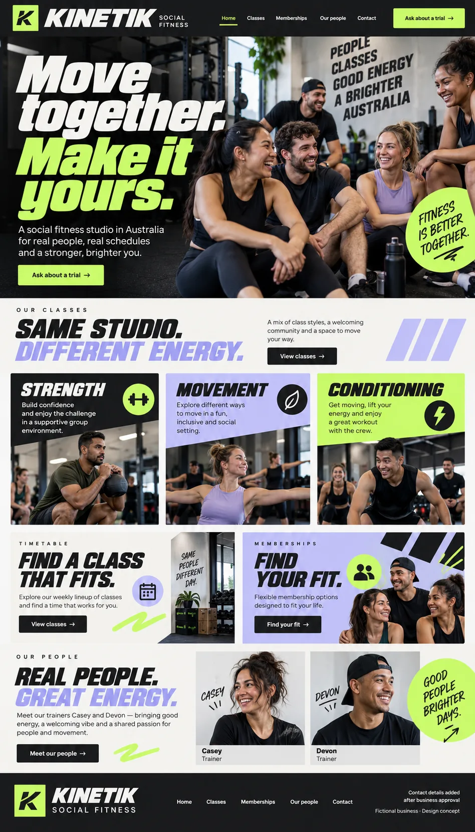 KINETIK Social Fitness home page design preview