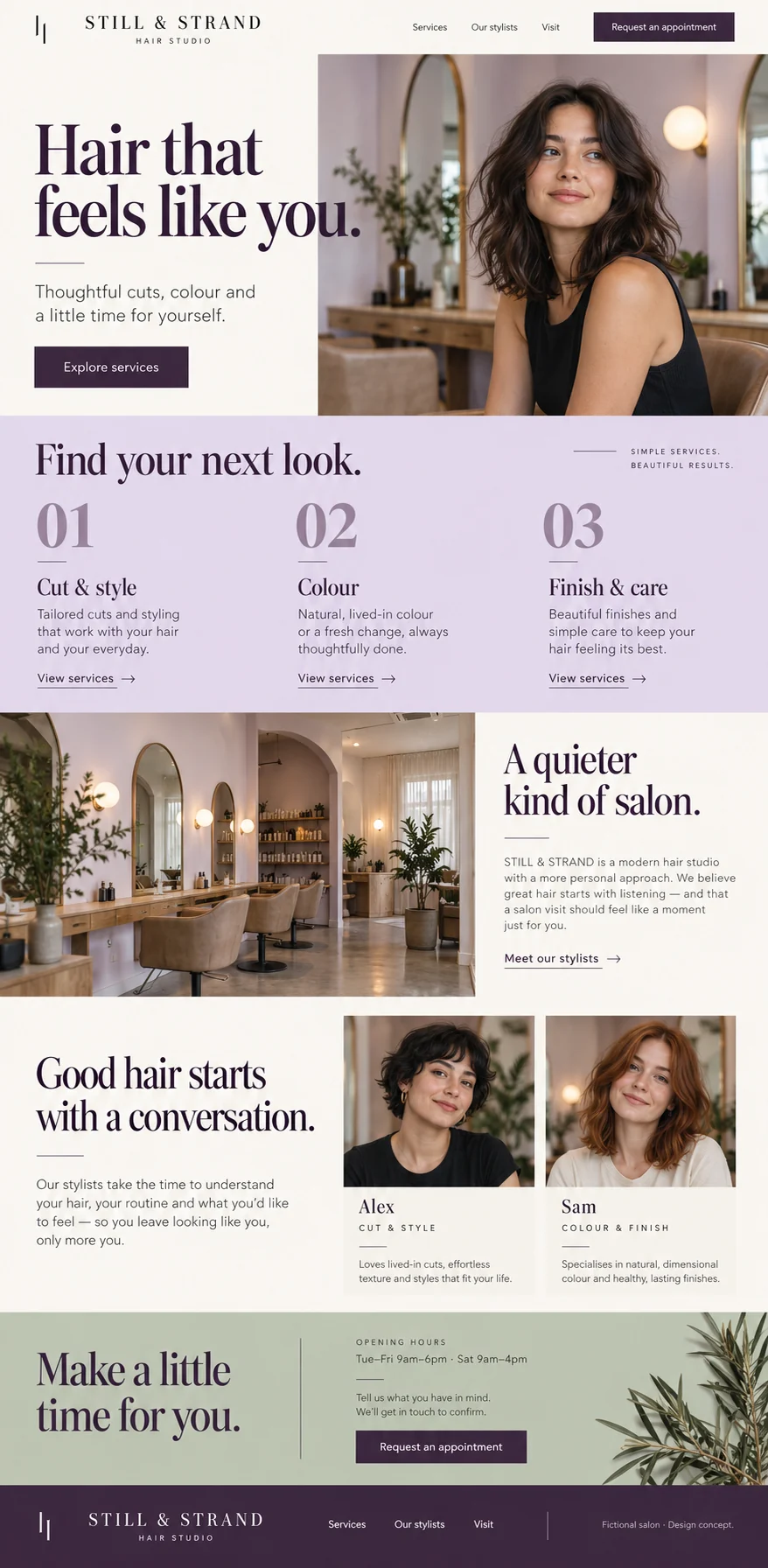 Still & Strand Hair Studio home page design preview