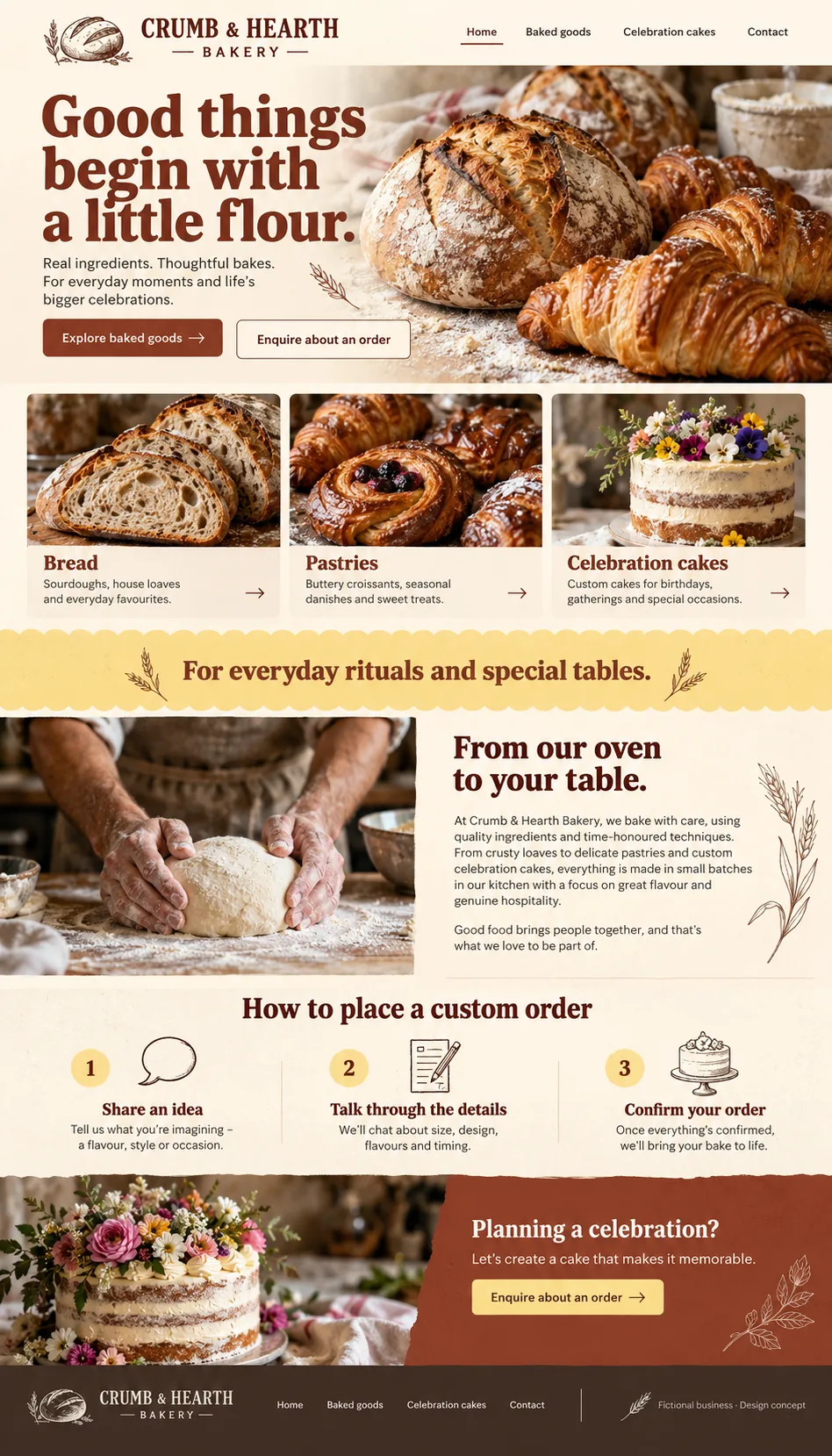 Crumb & Hearth Bakery home page design preview
