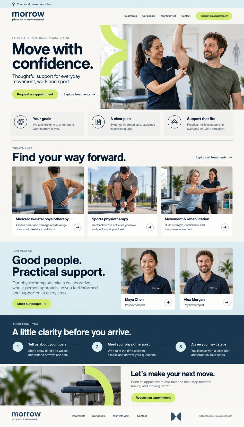 Morrow Physio + Movement home page design preview