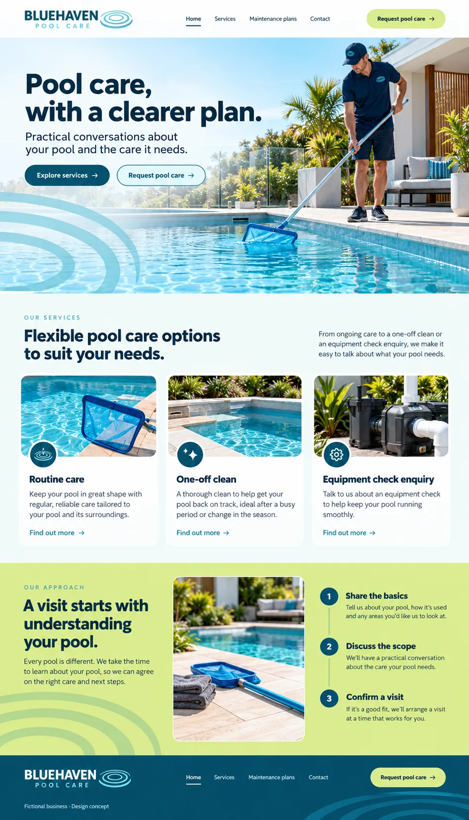 Bluehaven Pool Care home page design preview