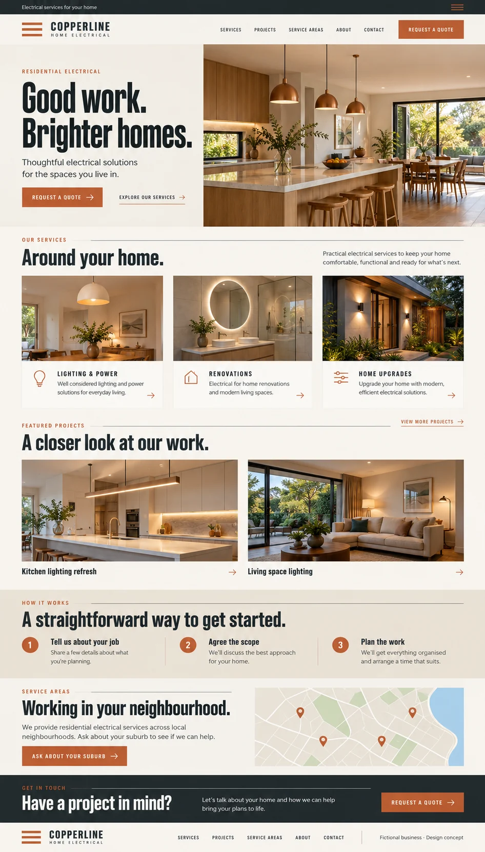 Copperline Home Electrical home page design preview