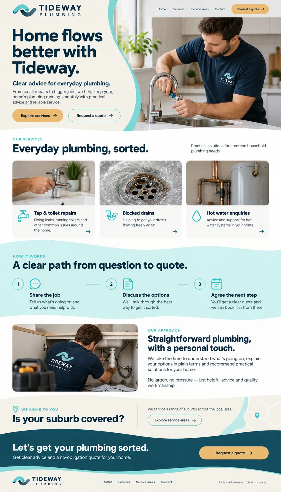 Tideway Plumbing home page design preview