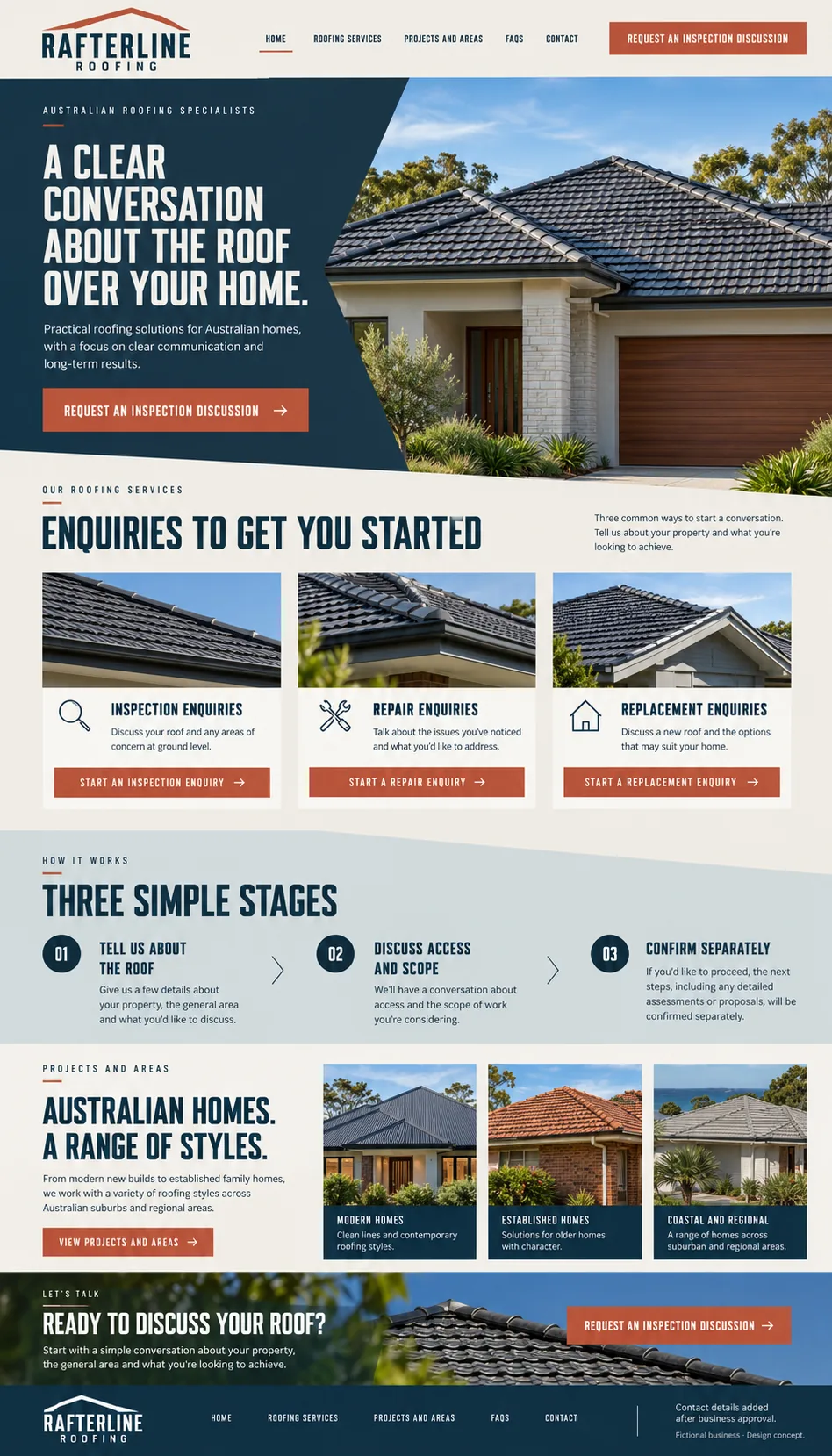 Rafterline Roofing home page design preview