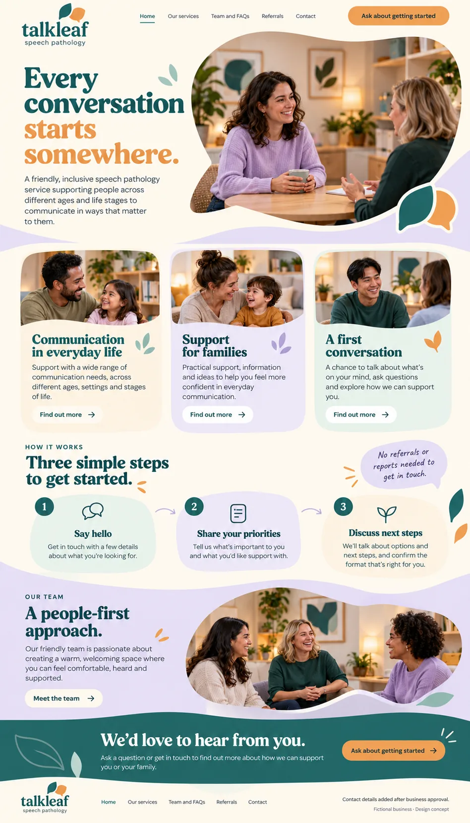 Talkleaf Speech Pathology home page design preview