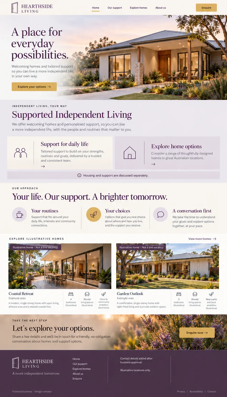 Hearthside Living home page design preview