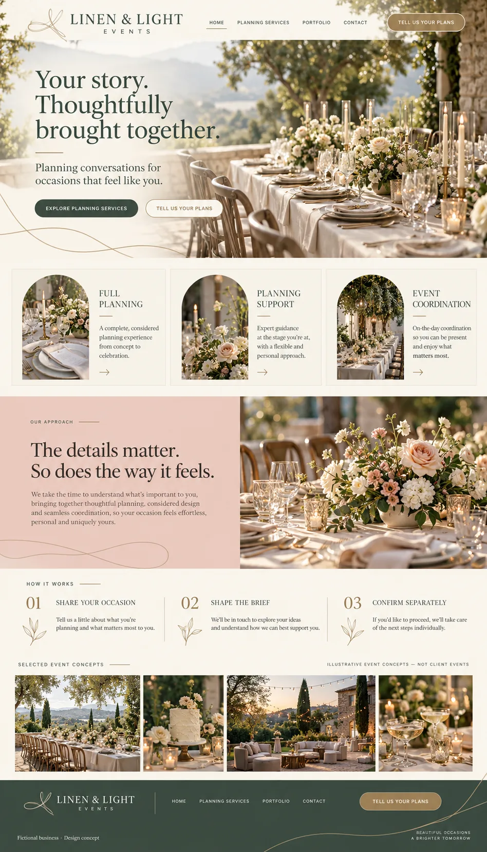 Linen & Light Events home page design preview